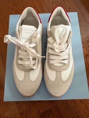 Prada White, Beige & Red Low-Top Sneakers size 35.5